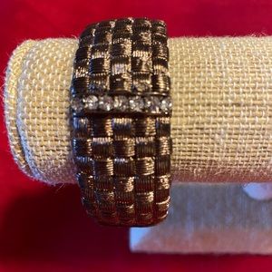 Stretch 1” wide brown basket weave (4 sections) brown and rhinestone bracelet.